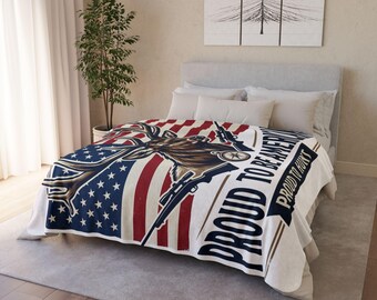 Proud to Be American Deer with Flag fleece sherpa blanket | Proud to Hunt