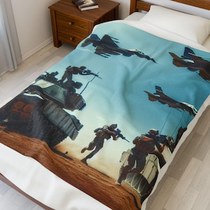 Military Tanks and Planes Velveteen Plush Blanket, USA Army Soldier War Gift, Aviation Airforce Throw, Patriotic Home Decor, Military