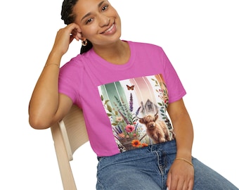 Floral Highland Cow T-Shirt, Farm Animal Tee