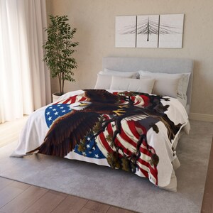 Fleece Sherpa Blanket - Patriotic Eagles American Flag God Bless America, USA Independence Day Gift, Cozy Throw, Home Decor, Memorial Day