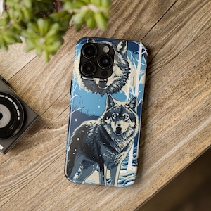 Wolf Snow Trees Tough Phone Case, Winter Wildlife Protective Cover, Nature Lover Gift, Animal Art Accessory, Unique Outdoor Adventure Gear,
