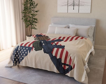 Sherpa Blanket, USMC Marine Corps Cozy Throw, Military Gift, Patriotic Home Decor, Marine Birthday Present