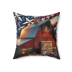 Farm Animal Flag Pillow, Rustic Farmhouse Decor, Cow Sheep Pillow Cover, Country Home Accent, Farmhouse Pillow Sham, Farm Pillow Case