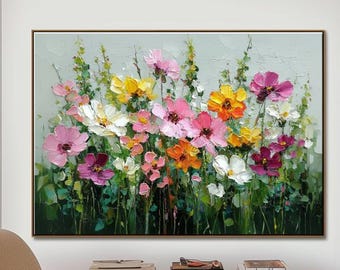 Botanical Oil Painting | Nature Inspired Art | Green Leaves & Colorful Flowers