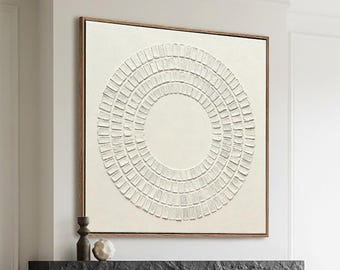 Textured Abstract Circle Wabi Sabi Wall Art - Neutral Tones Handmade Oil Painting