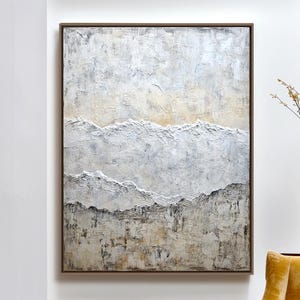 Textured Gray Landscape Oil Painting: Modern Abstract Neutral Wall Art