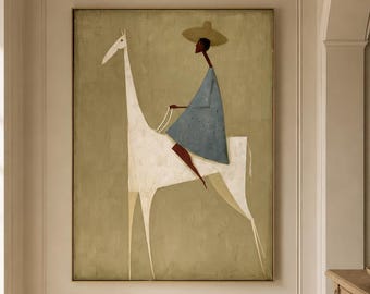 Hand Painted Abstract Rider Oil Painting, Minimalist Surreal Wall Art