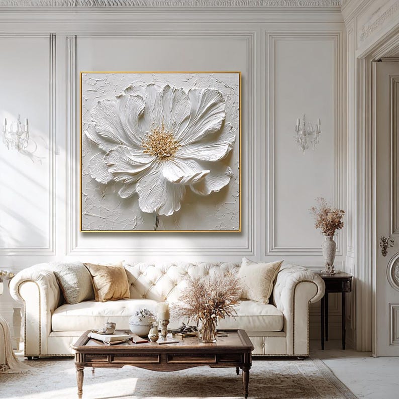 Textured White Flower Painting, 3D Floral Impasto Modern Wall Art - Etsy
