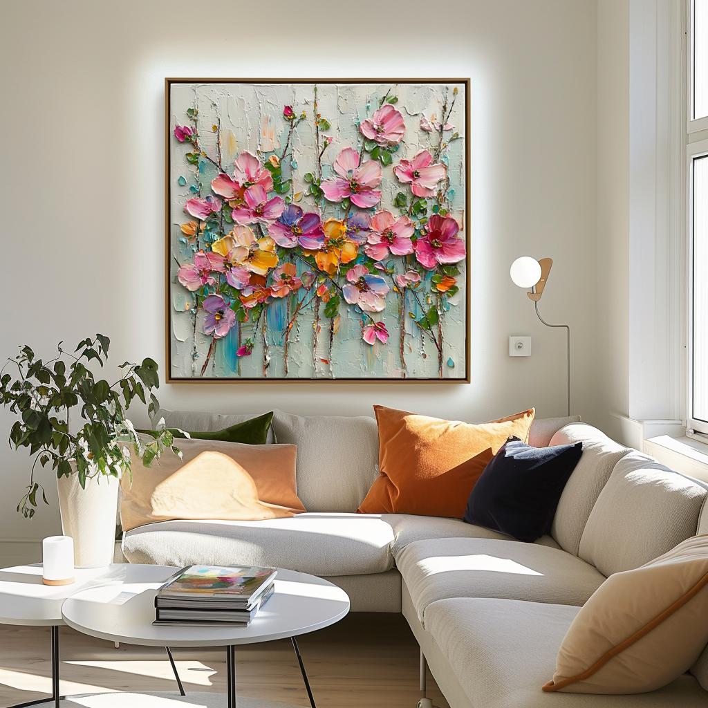 Textured Impasto Flower Oil Painting - Colorful 3D Floral Wall Art for ...