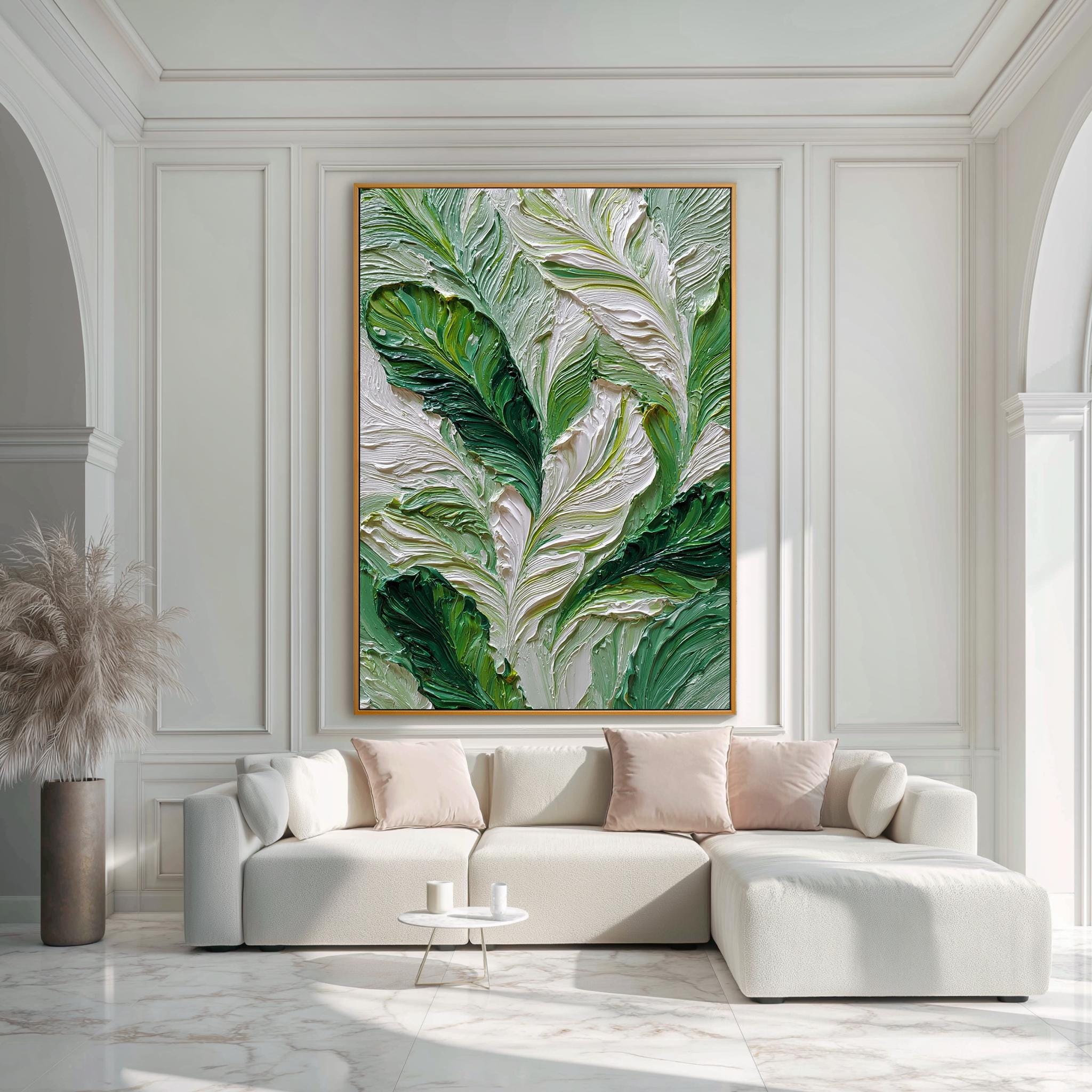 Textured Green Leaf Oil Painting, Tropical Botanical Canvas Art, Modern Spring Nature Wall Decor