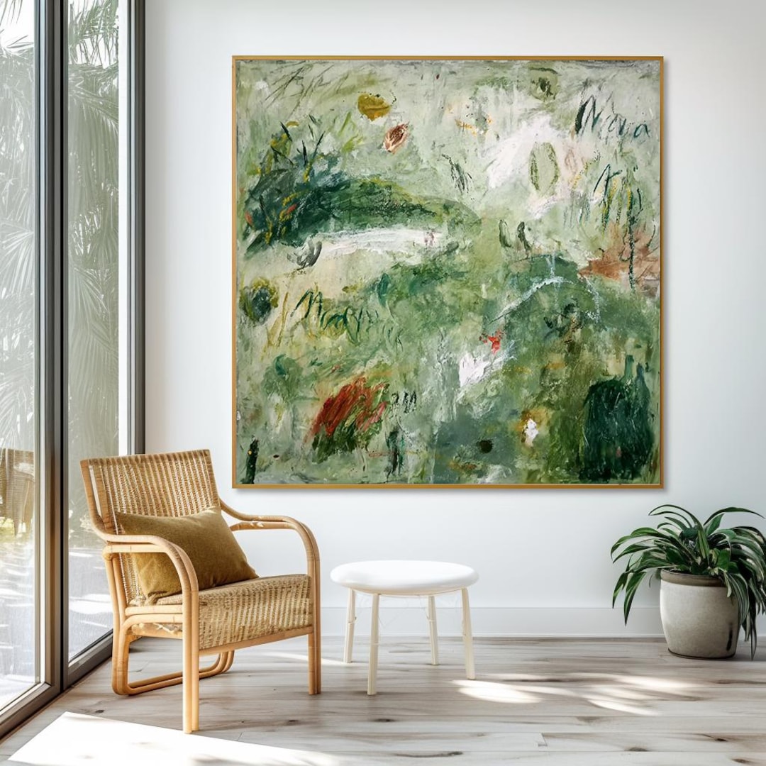 Textured Green Abstract Landscape Painting, Organic Contemporary Wall ...