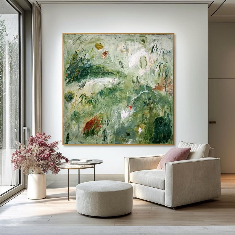 Textured Green Abstract Landscape Painting, Organic Contemporary Wall ...