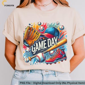 Baseball PNG Game Day – Digital Download, Sport Sublimation Design, Instant Clipart for Shirts & Crafts