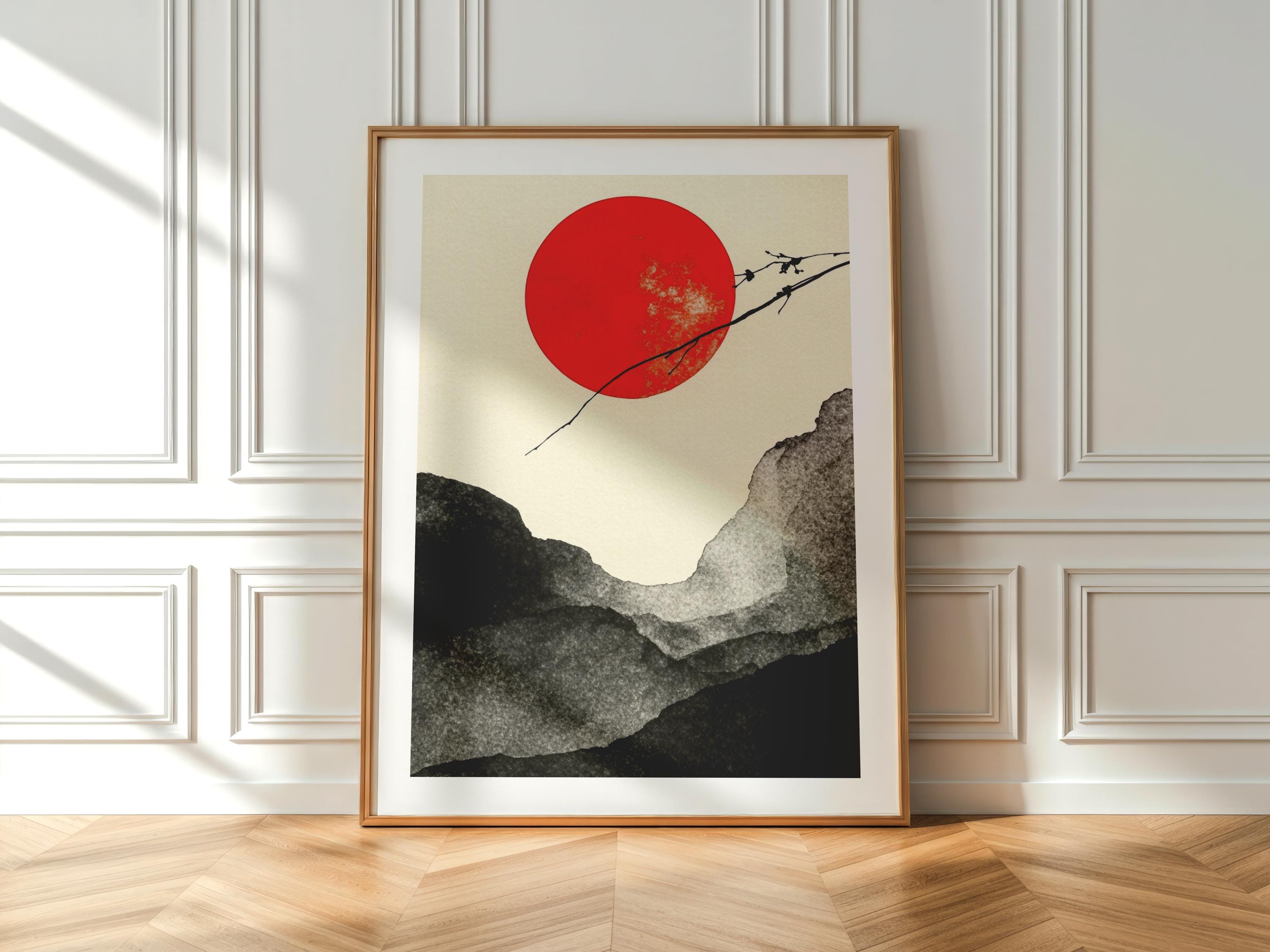 し*う様 温　絵画　鉛筆画　on sato Minimalist Japanese-inspired Traditional Ink Painting | Red Sun