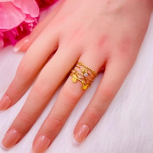 18K Gold PVD Plated Geometric Ring: Stainless Steel Open Charm