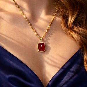 Carnelian Necklace, Red Crystal Stone Pendant in 18K PVD Gold-Plated Stainless Steel