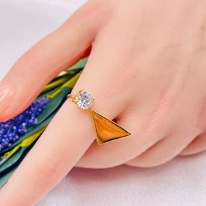 Minimalist Triangle Zircon Ring: 18K Gold Plated Stainless Steel