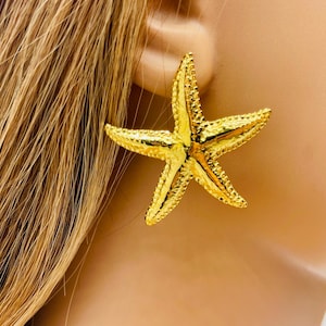 18K Gold Plated Starfish Earrings: Waterproof Ocean Jewelry
