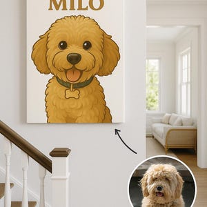Aangepaste cartoon vector minimalistisch huisdierportret – gepersonaliseerde hond kunstafdruk – schattige puppy illustratie cadeau – digitale download