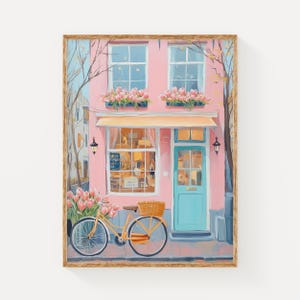 Impression d'art Amsterdam Café, poster bicyclette pastel, décoration murale hollandaise colorée, oeuvre d'art pour chambre d'enfant et décoration intérieure