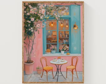 Parisian Café Art Print, Pastel French Street Poster, Romantic Paris Wall Decor, Travel Lover Gift, Proud Local Home Decor