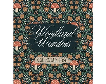 2026 Wall Calendar | Sunday Week Start| Hedgehogs Mushrooms Woodland Whimsical Mushroom Cottagecore Wall Decor Fairycore
