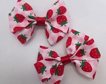 Handmade Strawberry Print Hairbows