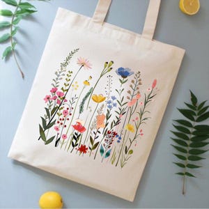 Wildblumen schneiden Tragetaschen - Aquarell, gepresste Blumen, Aquarell, Gräser, Aquarell Illustration Totes