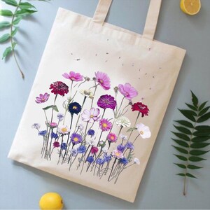 Wildblumen schneiden Tragetaschen - Aquarell, gepresste Blumen, Aquarell, Gräser, Aquarell Illustration Totes