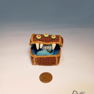 Mini Crochet Mimic Chest Dice Jail, Monster D&D (Dungeons and Dragons) Accessory