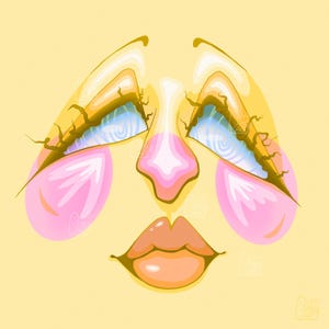Digital Print, Weird Portrait Art, Psychedelic Strange Yellow Face