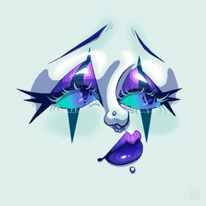 Digital Print, Weird Portrait Art, Psychedelic Strange Blue Face