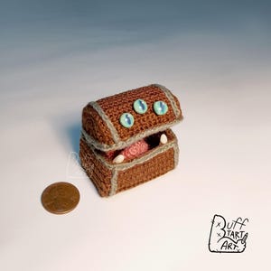 Mini Crochet Mimic Chest Dice Jail, Monster D&D (Dungeons and Dragons) Accessory