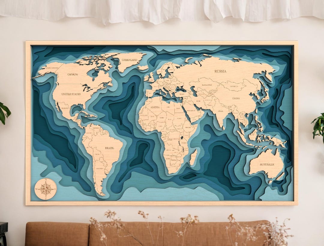 3D Map of the World Laser Cutting Files SVG,3D World Map Multilayered ...