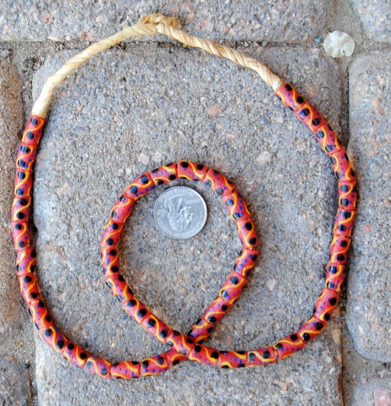 Krobo Beads: Pink/Yellow/Black (6x11mm)