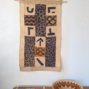 Hand Made Vintage African Kuba Cloth Wall Hanging 23&quot;x39&quot;