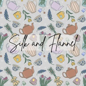 Floral Teapot Spring Seamless Pattern Hand Drawn PNG Download Digital Paper Sublimation Fabric Surface Design Cute Tulip Tea