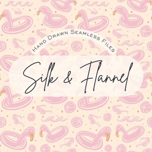 Summer Flamingo Cartoon Print Fabric Seamless Pattern Hand Drawn PNG Download Digital Paper Sublimation Fabric Floatie Beach Design