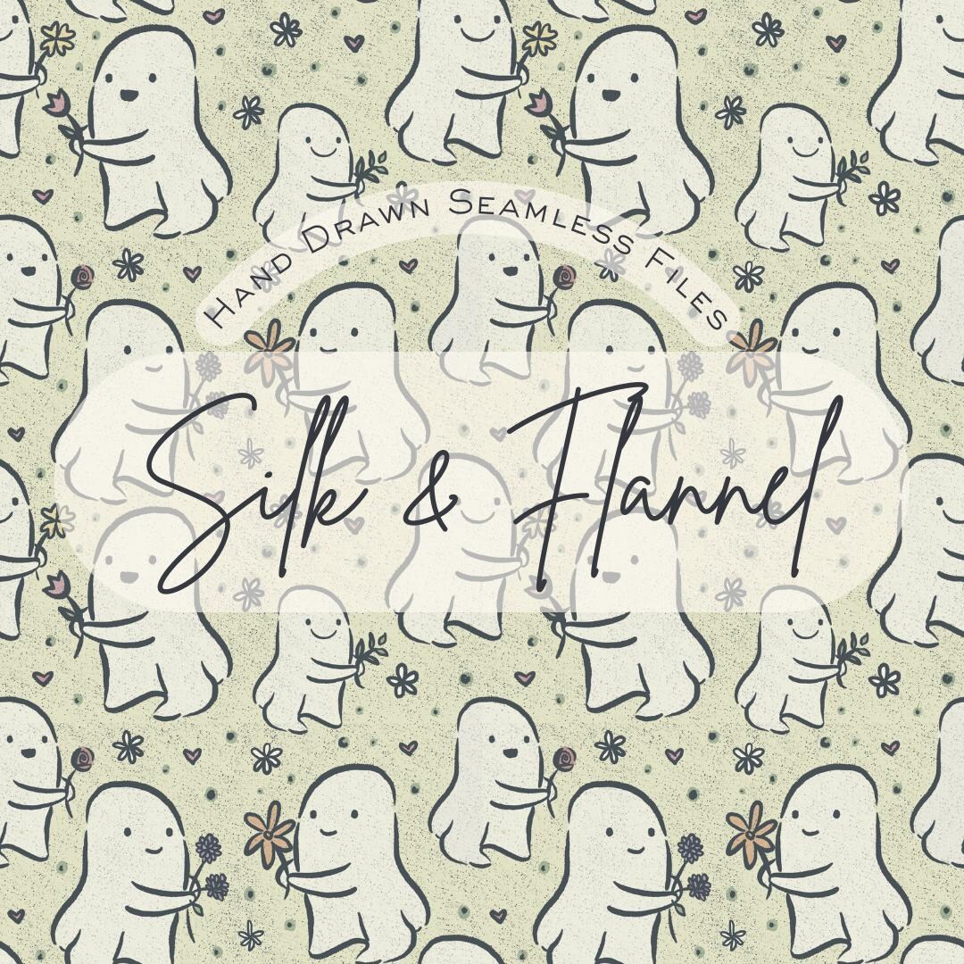 Ghosties Summer Spring Print Fabric Seamless Pattern Hand Drawn PNG ...