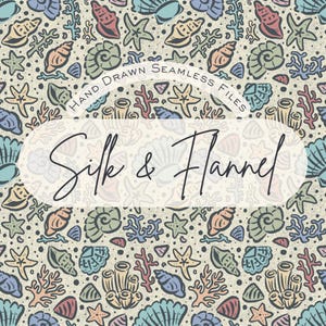 Summer Seashell Ocean Shell Beach Spring Print Fabric Seamless Pattern Hand Drawn PNG Download Digital Paper Sublimation Fabric Cute Design