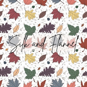 Fall White Leaves Autumn Seamless Pattern Hand Drawn PNG Download Digital Paper Sublimation Fabric Surface Design Leaf Falling