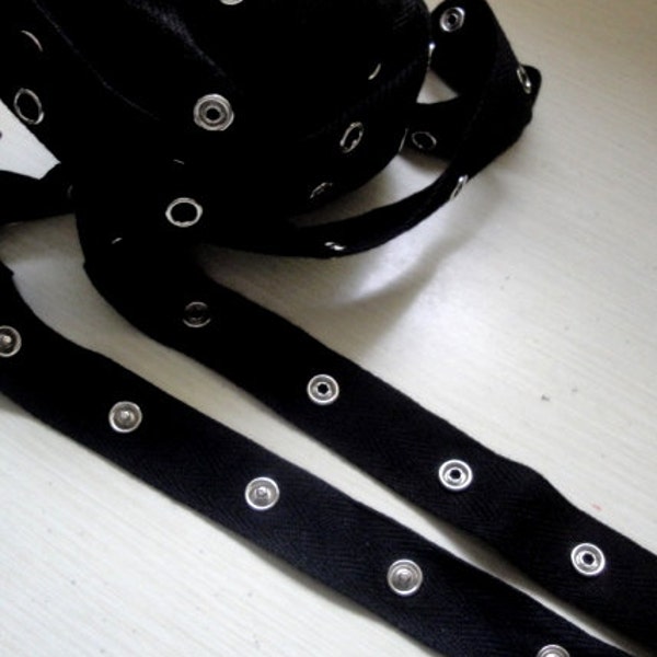 3/4" width (25 snaps per yard and 1 1/2" between ) black cotton twill snap Tape By The Yard cotton snaps metal snaps ST