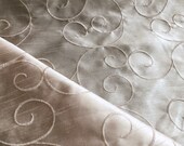 56 quot Wide Faux Silk Embroidered Scroll Pattern Cream Neutral Ivory Drapery Fabric
