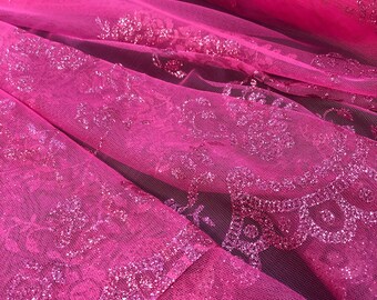63 Wide Four Way Stretch Hot Pink Fuchsia Floral Lace Fabric