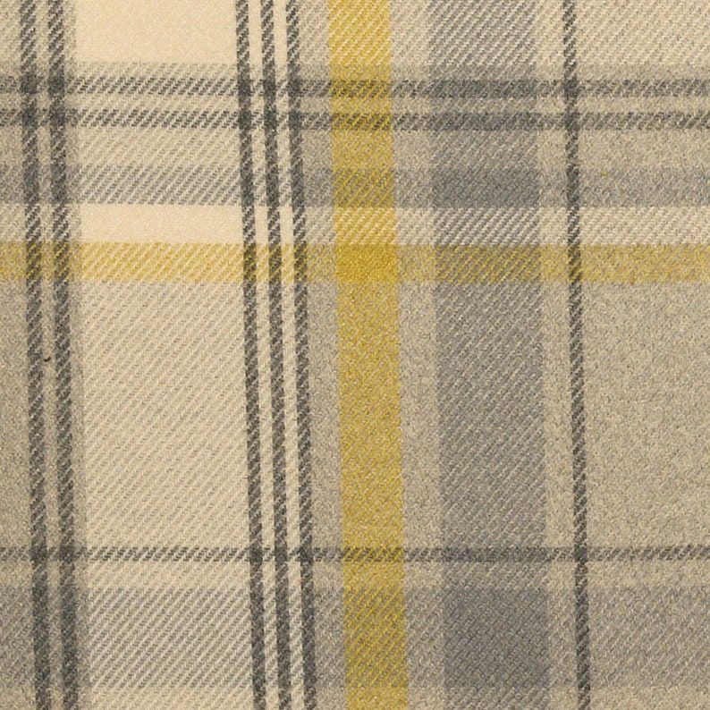 Heavy Duty Faux Wool Grey Mustard Yellow Tartan Plaid Tartan Upholstery Fabric