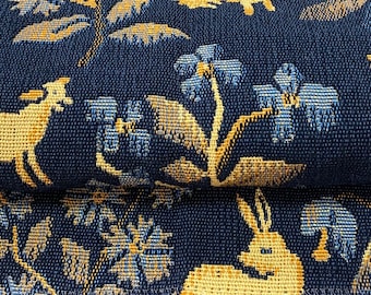 Brunschwig & Fils Perceval Woven Tapestry Woodland Animal Pattern Navy Blue Upholstery Fabric