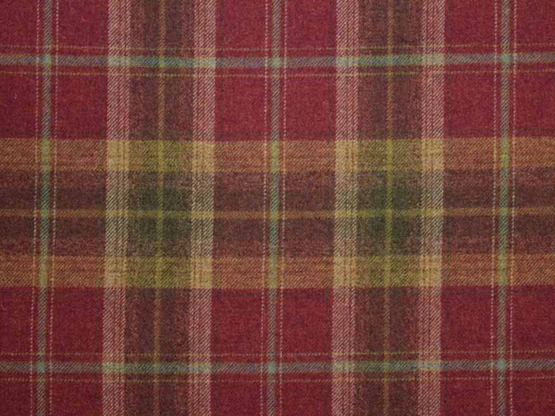100 Wool Tartan Plaid British Upholstery Drapery Fabric Red Etsy