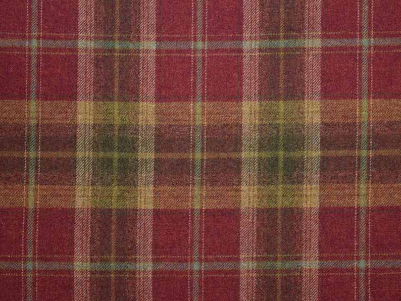 100 Wool Tartan Plaid British Upholstery Drapery Fabric Red Etsy