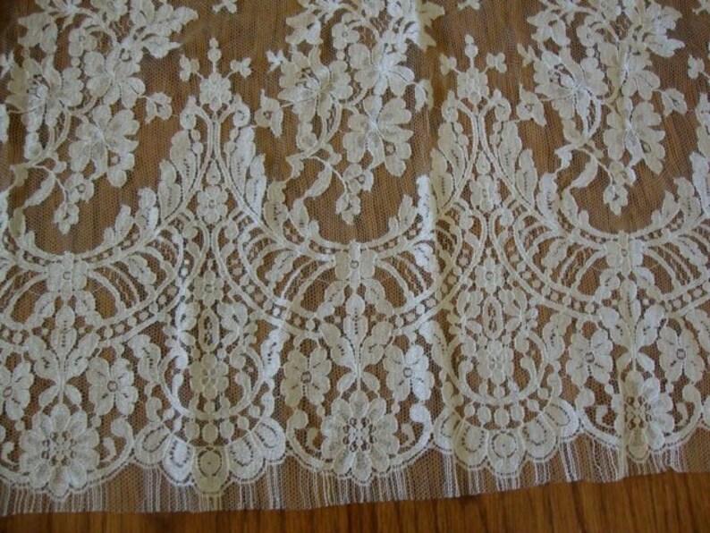 49 Wide Vintage French Cotton Dark Ivory Floral Lace Victorian Style Wedding Lace Bridal Lace Antique Style Lace Trim Made in France 30 JM5