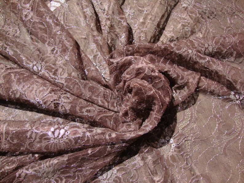 45 Wide Shimmery Silver and Brown Lace Fabric Floral Lace Tulle Lace Lace Bridal Wedding Fashion Fabric Silver Metallic Lace RL